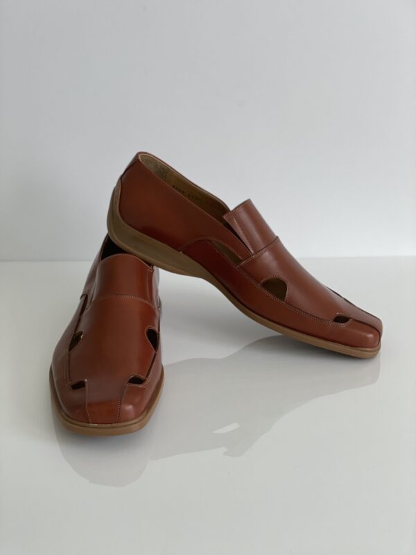 Cognac Men's Perforated Leather Loafer - Image 4