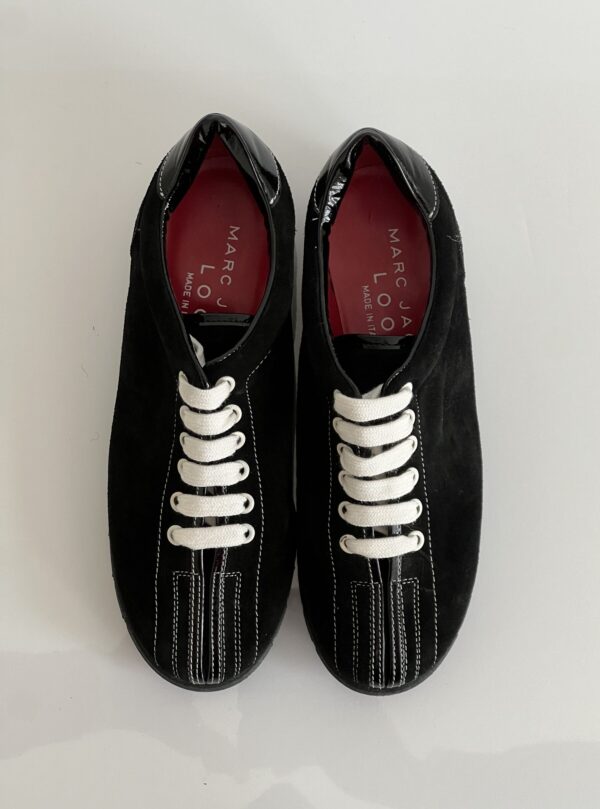 Marc Jacobs Black Suede Sneaker with White Stripes