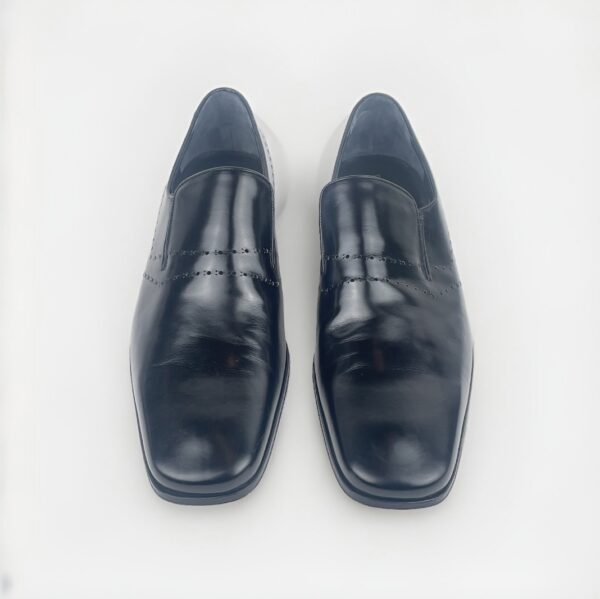 Men's Black Leather Loafer with Perforation Detail - Image 2