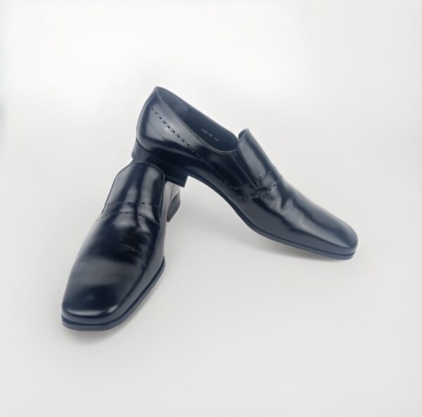 Men's Black Leather Loafer with Perforation Detail - Image 7