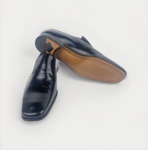 Men's Black Leather Loafer with Perforation Detail