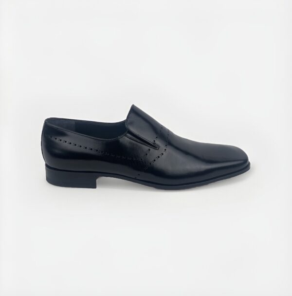 Men's Black Leather Loafer with Perforation Detail - Image 4