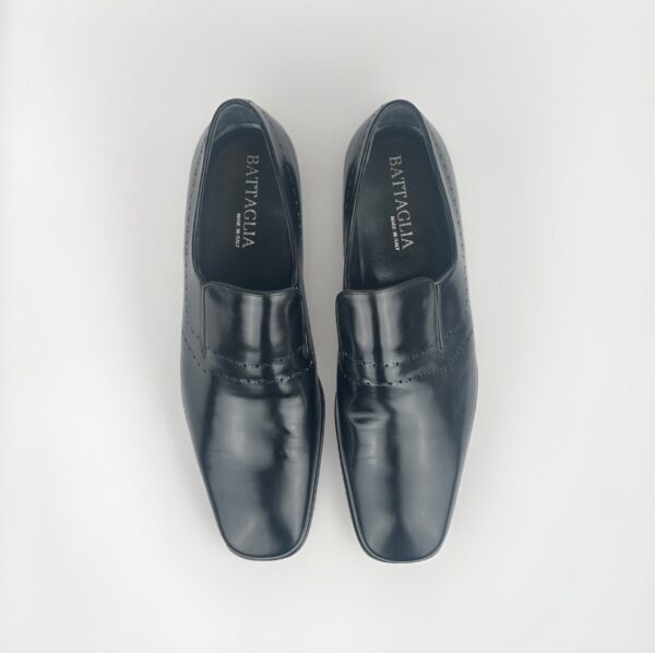 Men's Black Leather Loafer with Perforation Detail - Image 5